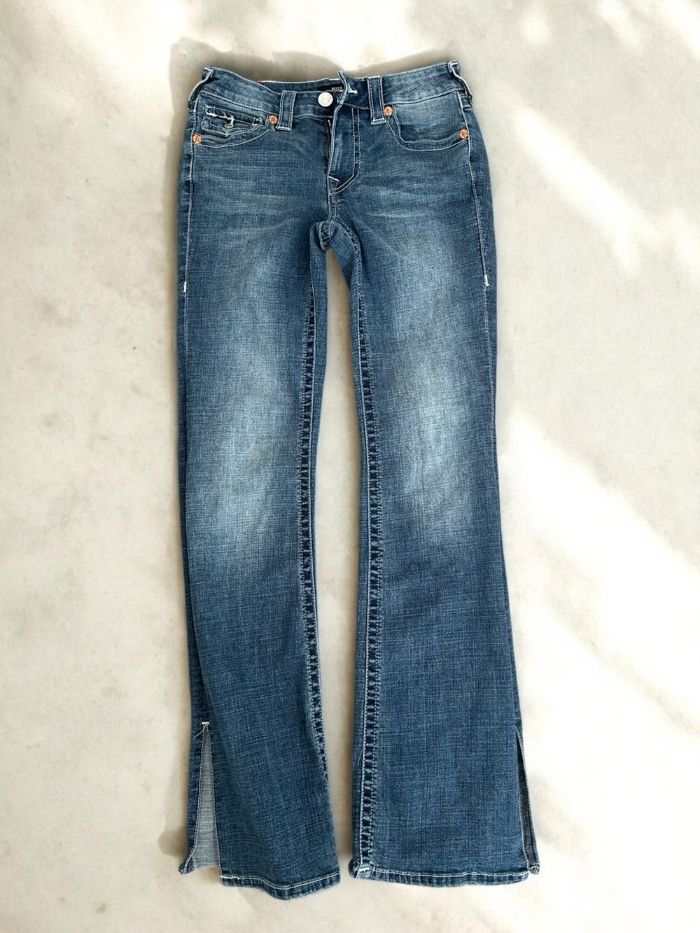 True Religion Becca Side-Slit Flap Low-Rise Bootcut Jeans Honeycrisp